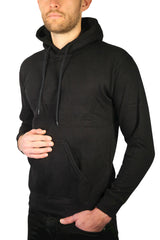 Adult Mens 100% Cotton Fleece Hoodie Jumper Pullover Sweater Warm Sweatshirt - Black - L