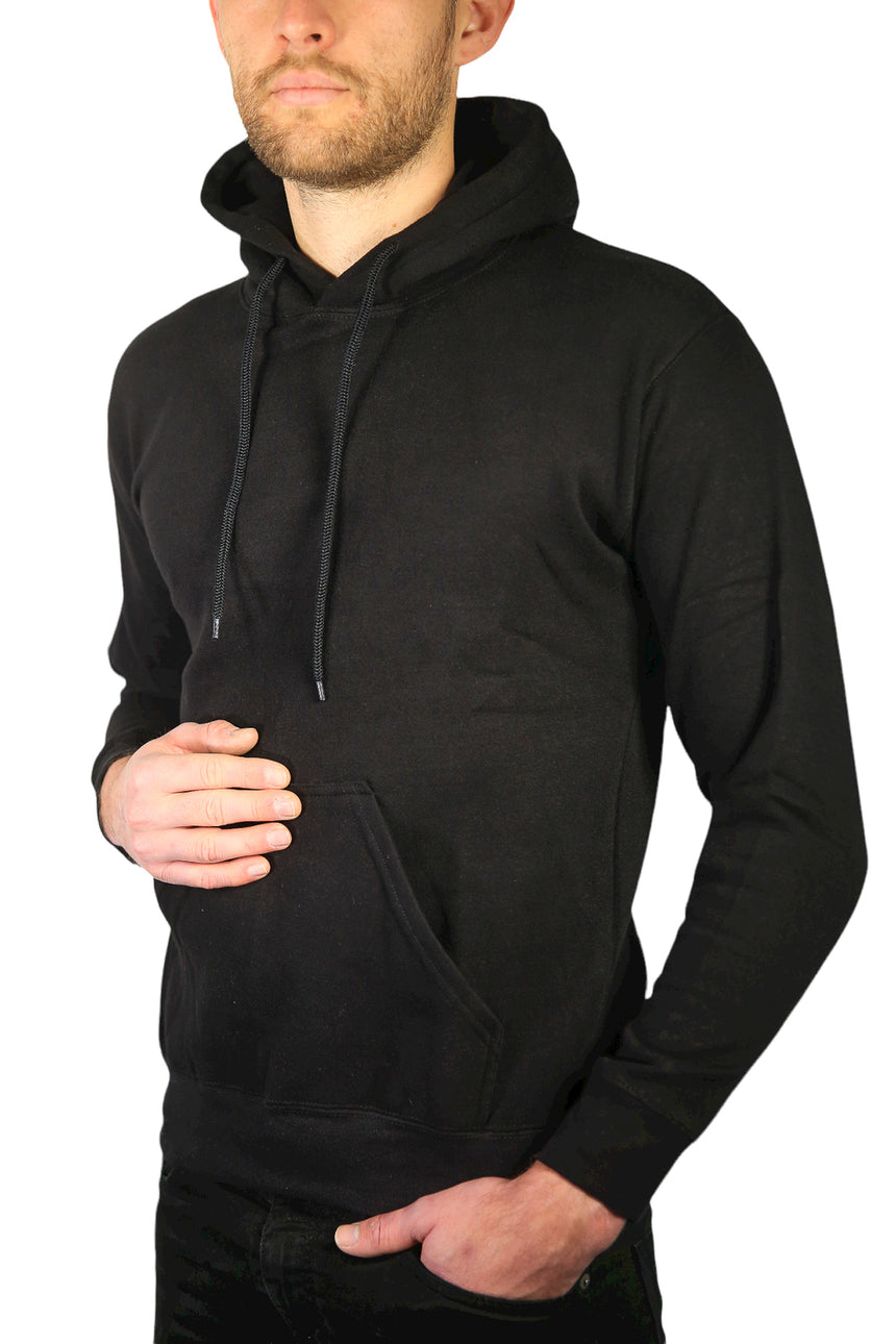 Adult Mens 100% Cotton Fleece Hoodie Jumper Pullover Sweater Warm Sweatshirt - Black - M