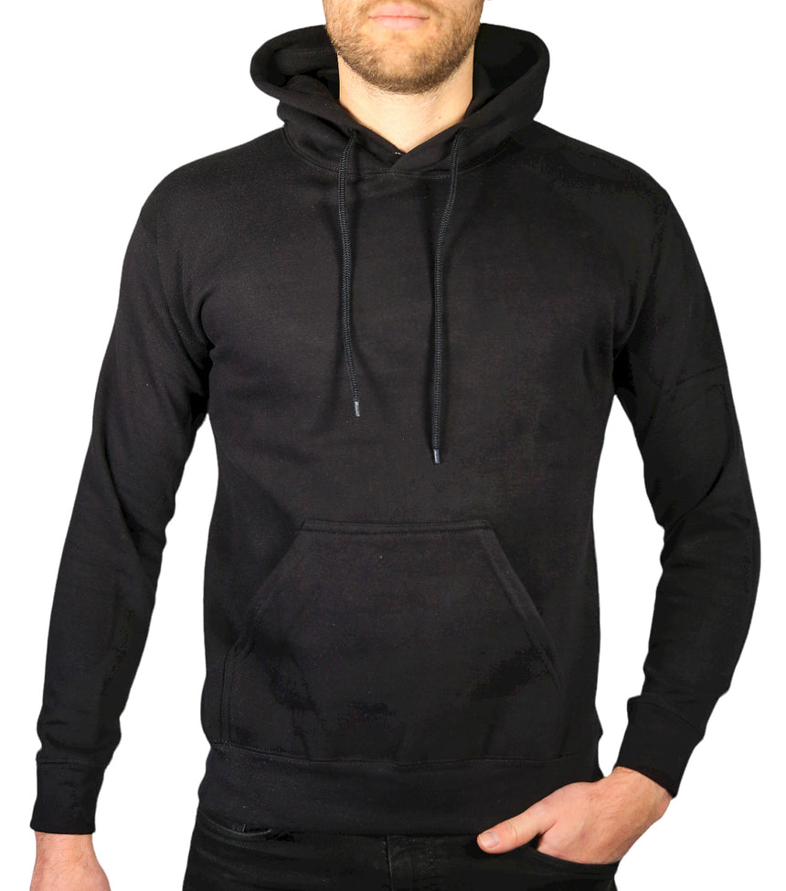 Adult Mens 100% Cotton Fleece Hoodie Jumper Pullover Sweater Warm Sweatshirt - Black - XL