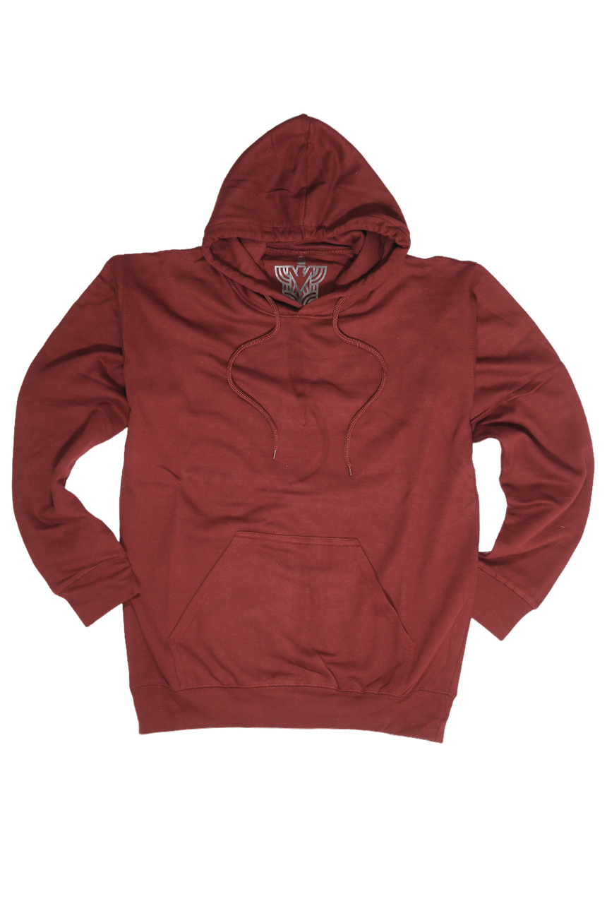 Adult Mens 100% Cotton Fleece Hoodie Jumper Pullover Sweater Warm Sweatshirt - Maroon/Burgundy - L