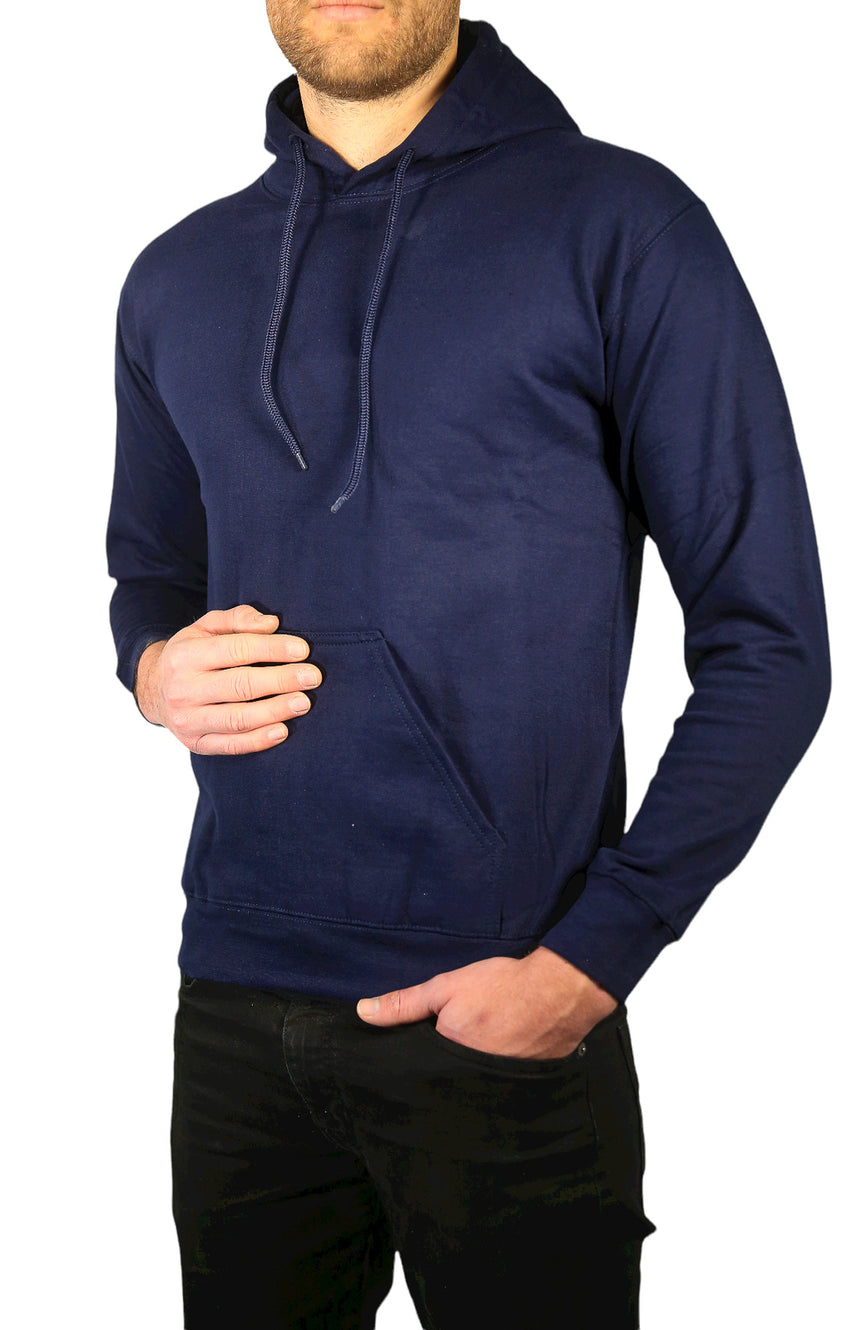 Adult Mens 100% Cotton Fleece Hoodie Jumper Pullover Sweater Warm Sweatshirt - Navy - S