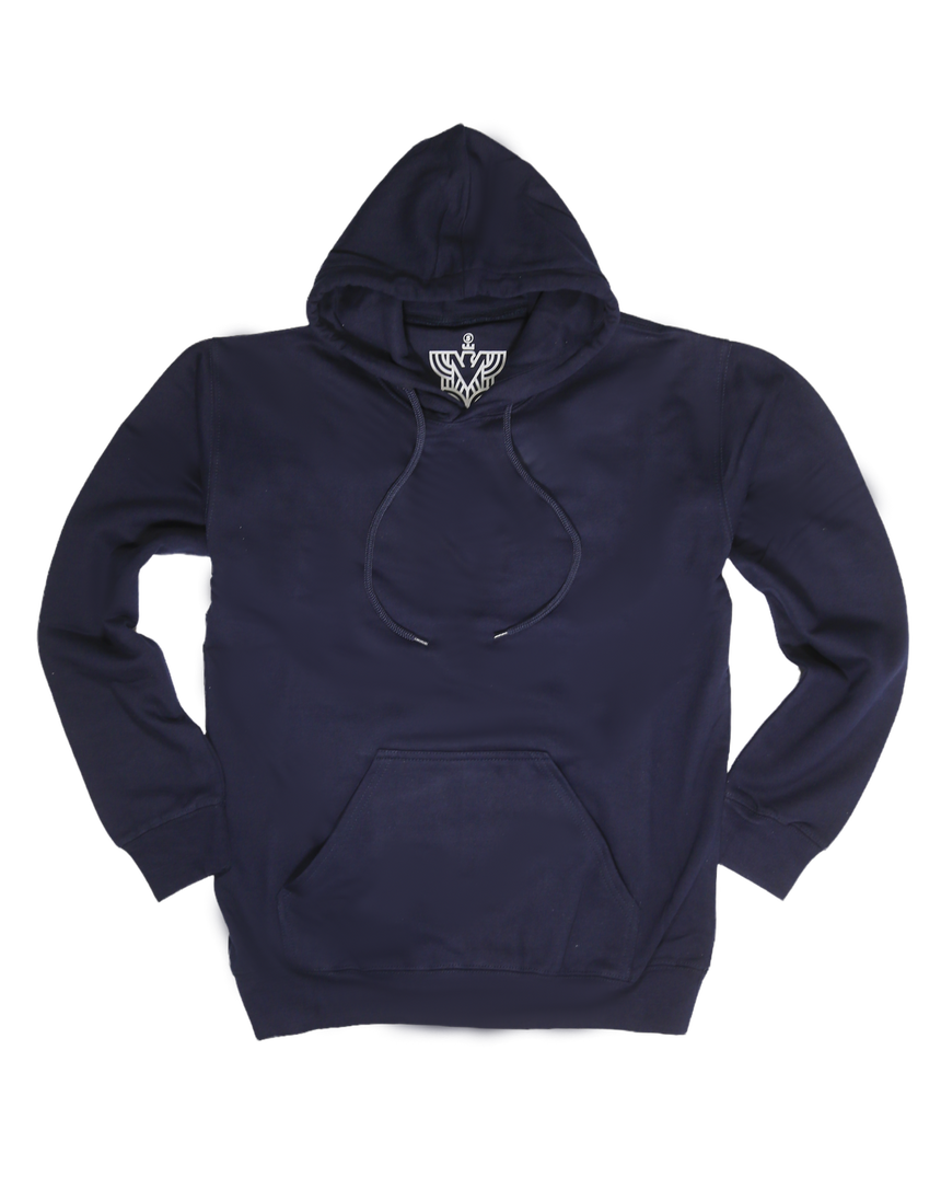 Adult Mens 100% Cotton Fleece Hoodie Jumper Pullover Sweater Warm Sweatshirt - Navy - XL