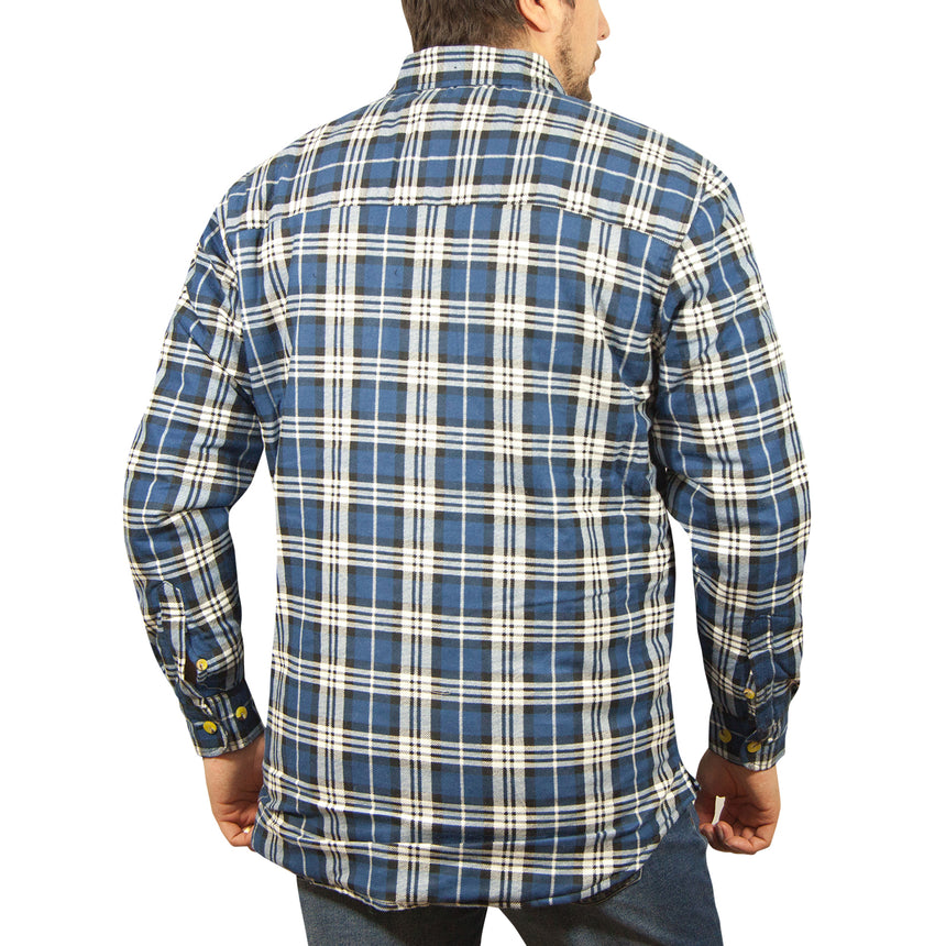 Jacksmith Quilted Flannelette Shirt Mens Jacket 100% Cotton Padded Warm Winter Flannel - Navy/Light Blue - L