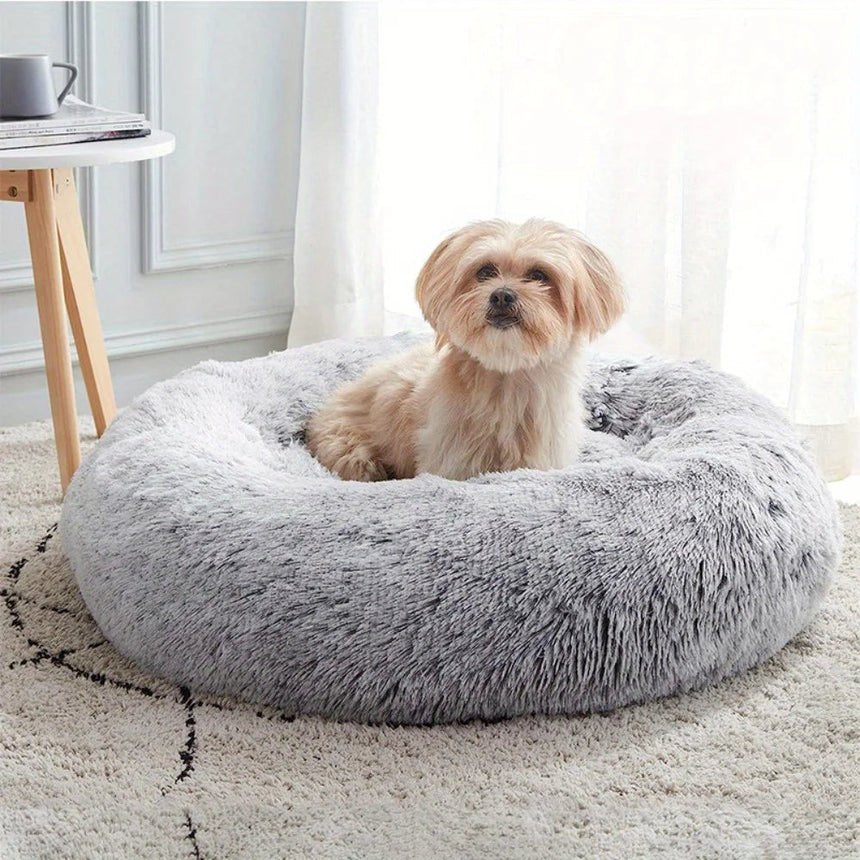 Medium-50cm cream PawfectFriend Dog Pet Cat Calming Bed Plush Beds Large Fluffy Donut Comfy Cushion Puppy Mat