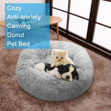 Medium-50cm peach PawfectFriend Dog Pet Cat Calming Bed Plush Beds Large Fluffy Donut Comfy Cushion Puppy Mat