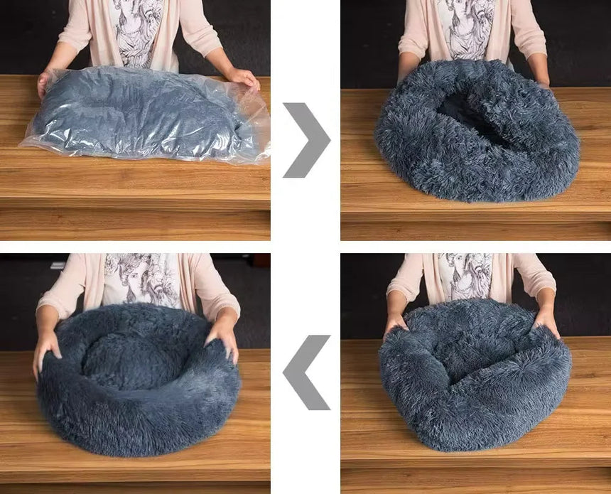 Medium-50cm Dark Gray PawfectFriend Dog Pet Cat Calming Bed Plush Beds Large Fluffy Donut Comfy Cushion Puppy Mat