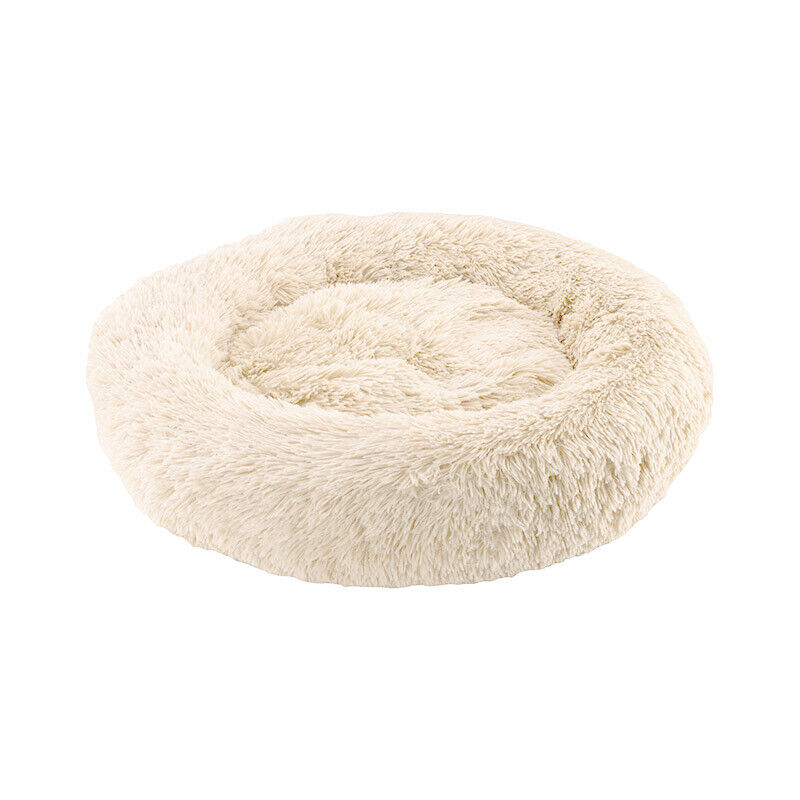 Large-60cm cream PawfectFriend Dog Pet Cat Calming Bed Plush Beds Large Fluffy Donut Comfy Cushion Puppy Mat