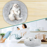 Large-60cm light-grey PawfectFriend Dog Pet Cat Calming Bed Plush Beds Large Fluffy Donut Comfy Cushion Puppy Mat