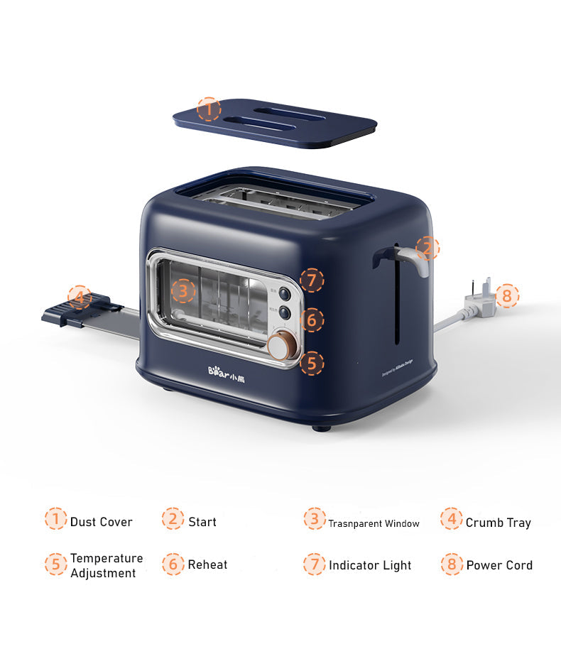 BEAR Double Slots Bread Toaster With Glass Window DSL-C02X1