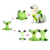 Ondoing Pet Saddle Bag Dog Harness Backpack Hiking Traveling Outdoor Bags Cute Costume (Green frog bag with leash set)M