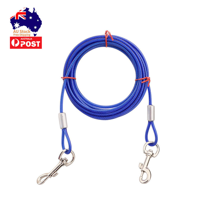 3M/ Dog Tie Out Cable Leash Lead Tangle Free Outdoor Yard Walking Runing-Blue