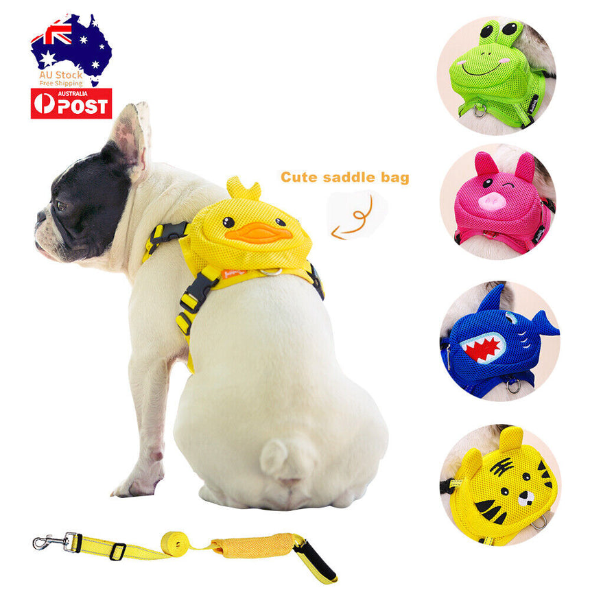 Ondoing Pet Saddle Bag Dog Harness Backpack Hiking Traveling Outdoor Bags Cute Costume (Yellow tiger bag with leash)M