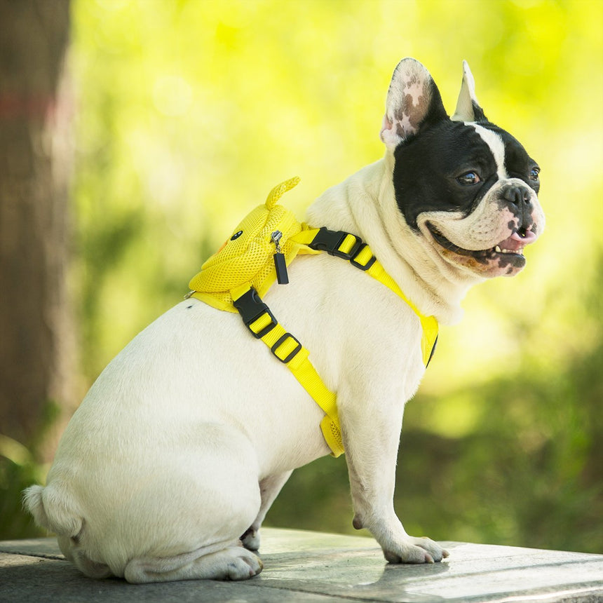 Ondoing Pet Saddle Bag Dog Harness Backpack Hiking Traveling Outdoor Bags Cute Costume (Yellow tiger bag with leash)M