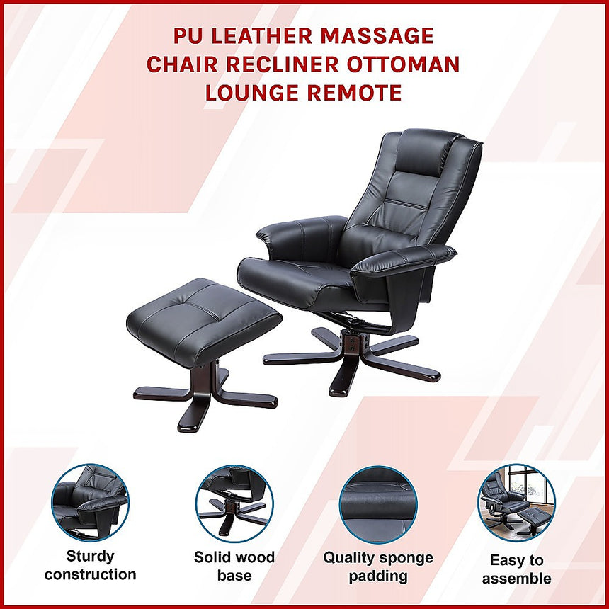 PU Leather Massage Chair Recliner Ottoman Lounge Remote