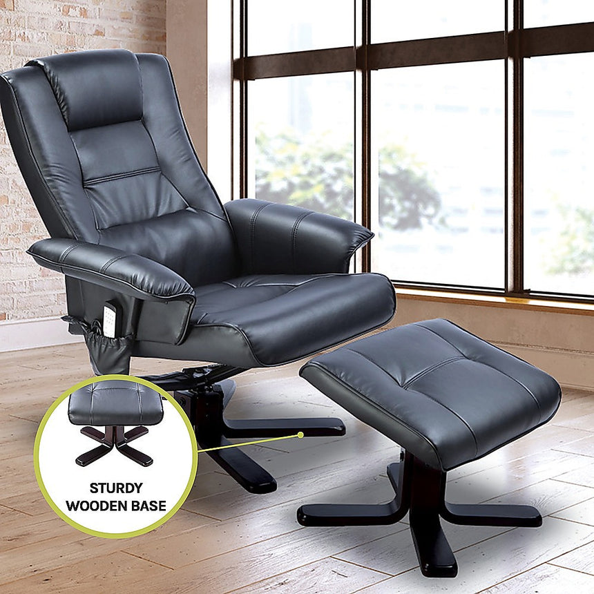 PU Leather Massage Chair Recliner Ottoman Lounge Remote