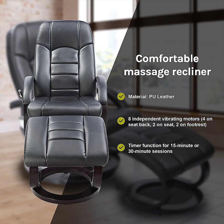 PU Leather Massage Chair Recliner Ottoman Lounge Remote