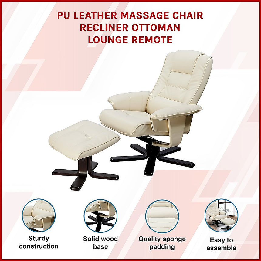 PU Leather Massage Chair Recliner Ottoman Lounge Remote