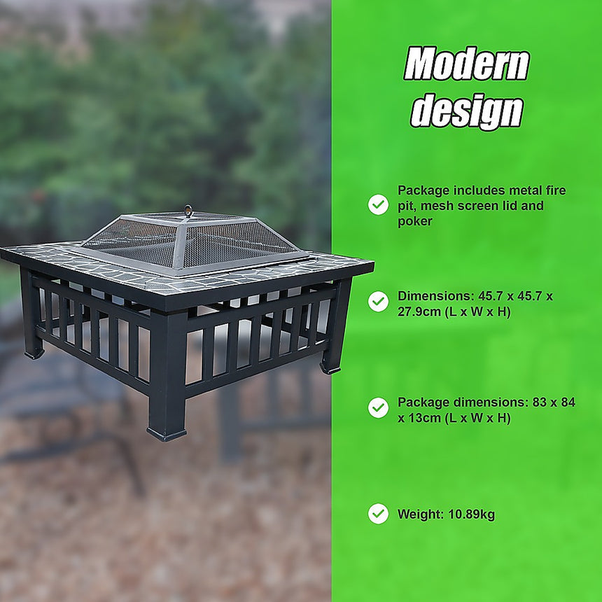 18" Square Metal Fire Pit Outdoor Heater