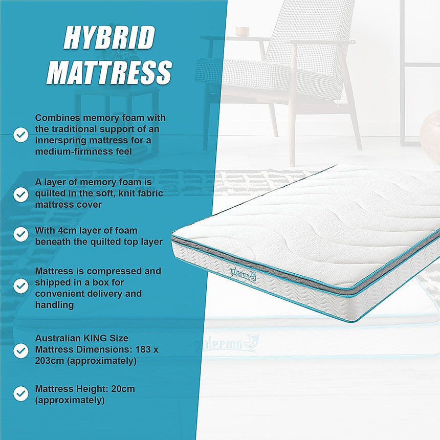 Palermo King 20cm Memory Foam and Innerspring Hybrid Mattress