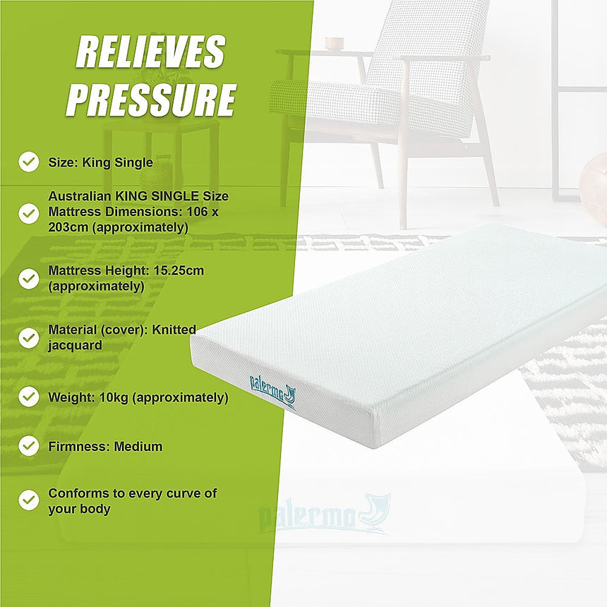 Palermo King Single Mattress Memory Foam Green Tea Infused CertiPUR Approved