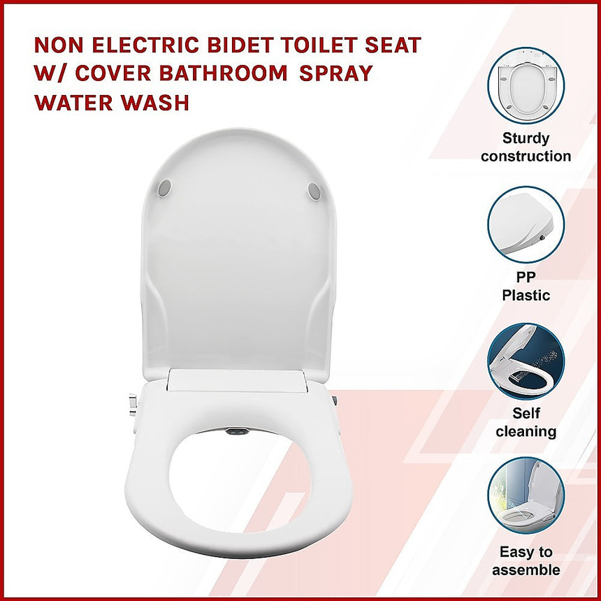 Non Electric Bidet Toilet Seat W/ Cover Bathroom Spray Water Wash