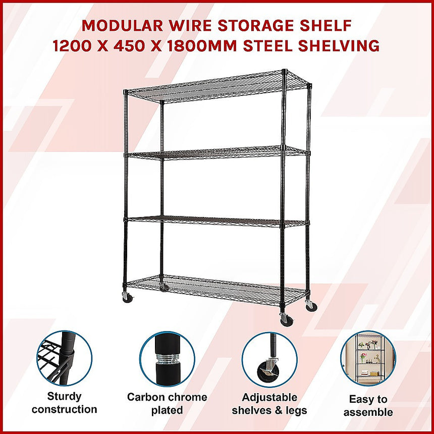 Modular Wire Storage Shelf 1200 x 450 x 1800mm Steel Shelving