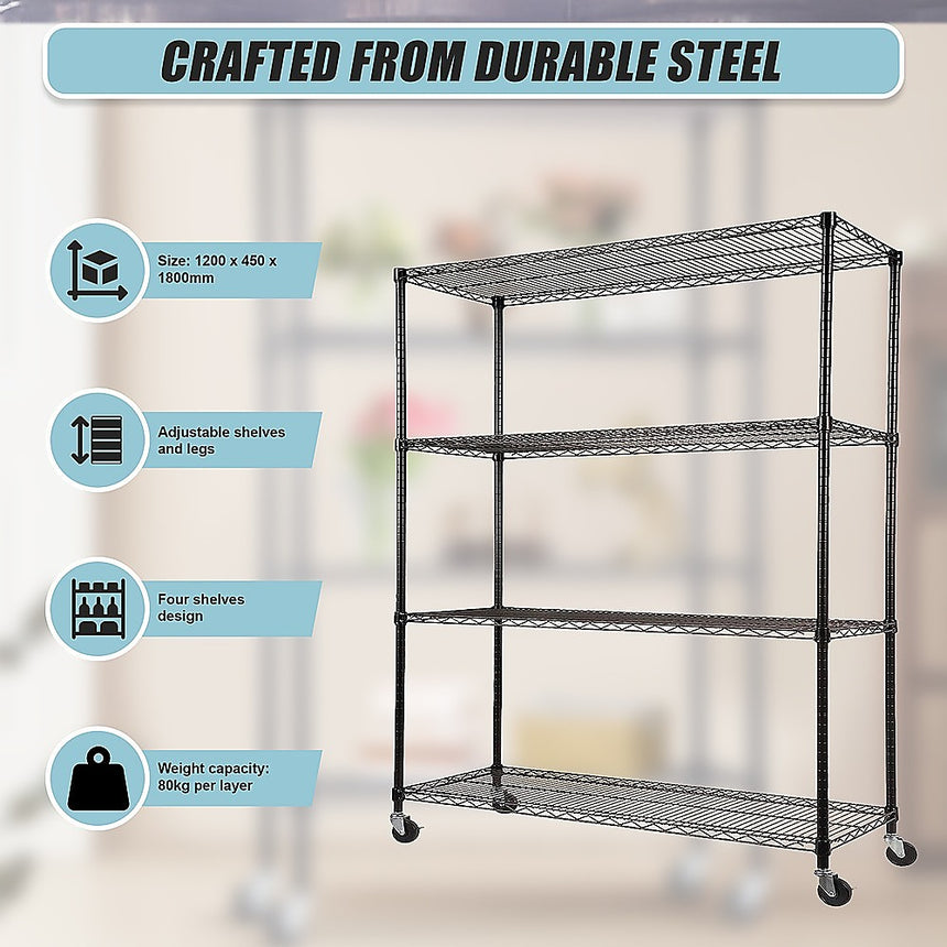 Modular Wire Storage Shelf 1200 x 450 x 1800mm Steel Shelving