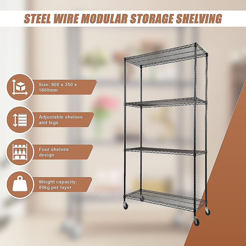 Modular Wire Storage Shelf 900 x 350 x 1800mm Steel Shelving