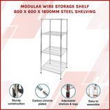 Modular Wire Storage Shelf 600 x 600 x 1800mm Steel Shelving