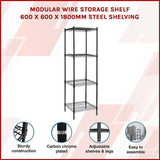 Modular Wire Storage Shelf 600 x 600 x 1800mm Steel Shelving