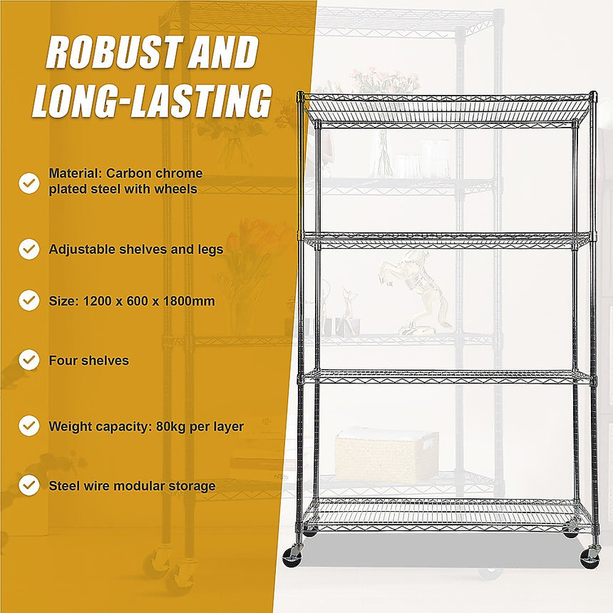 Modular Wire Storage Shelf 1200 x 600 x 1800mm Steel Shelving