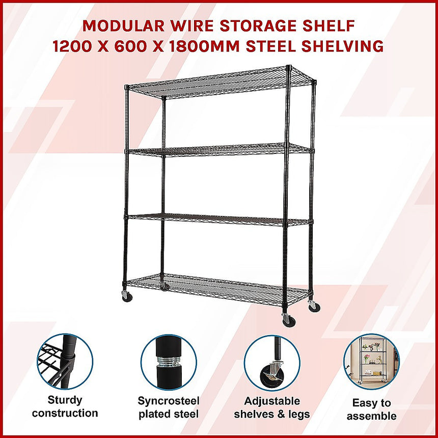 Modular Wire Storage Shelf 1200 x 600 x 1800mm Steel Shelving