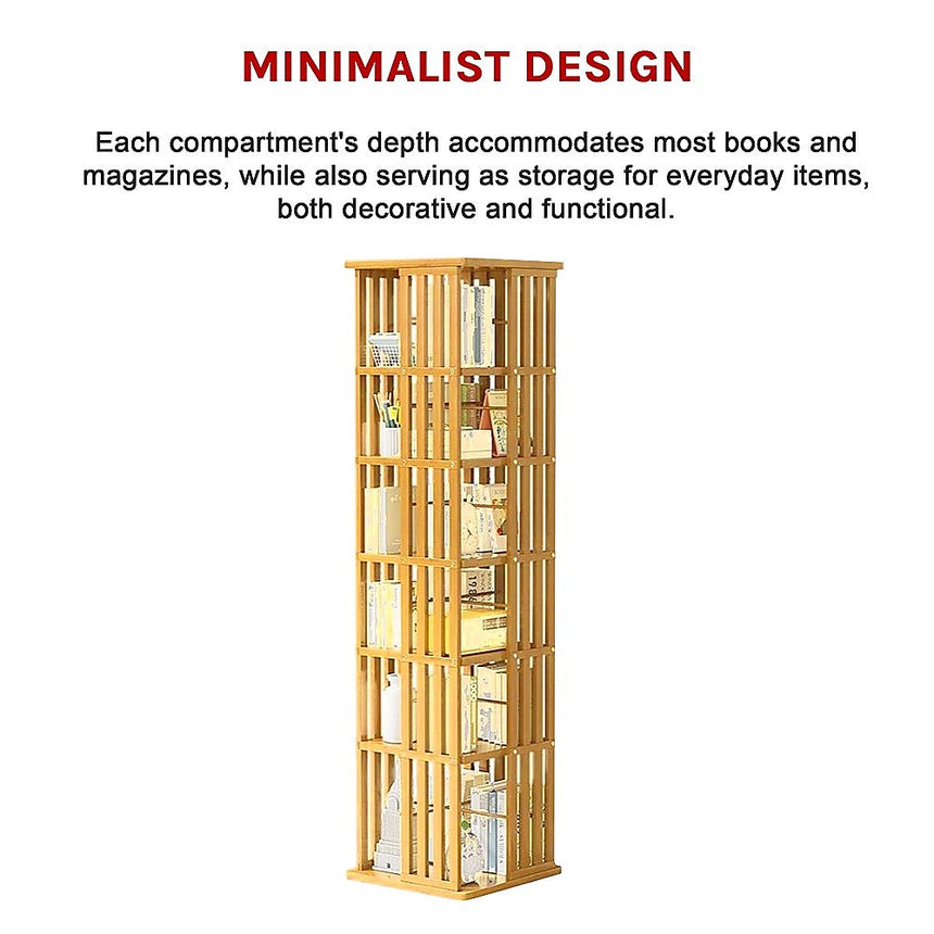 360 Rotating Bookshelf Bamboo Storage Display Rack Shelving in Wood