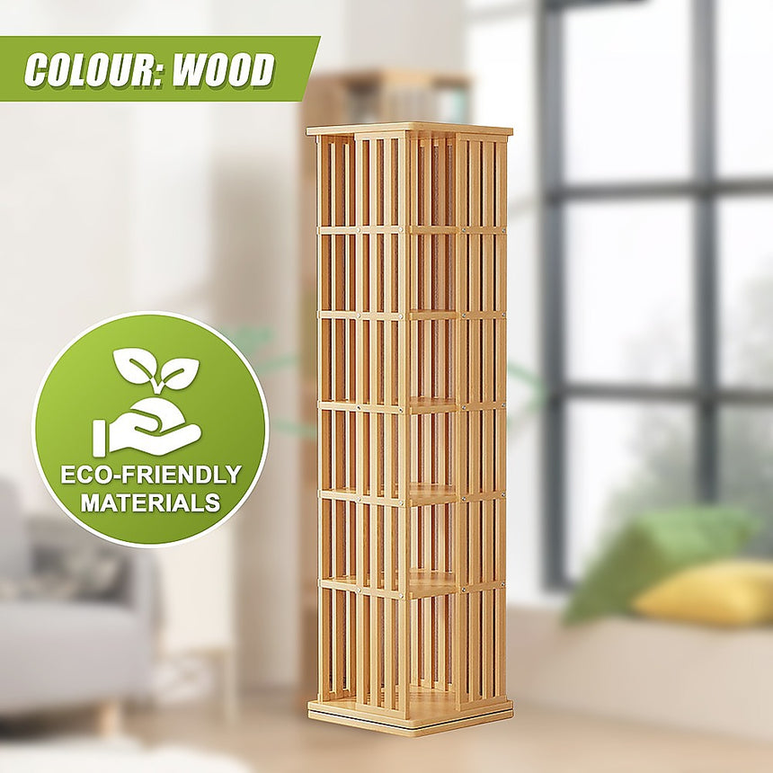 360 Rotating Bookshelf Bamboo Storage Display Rack Shelving in Wood