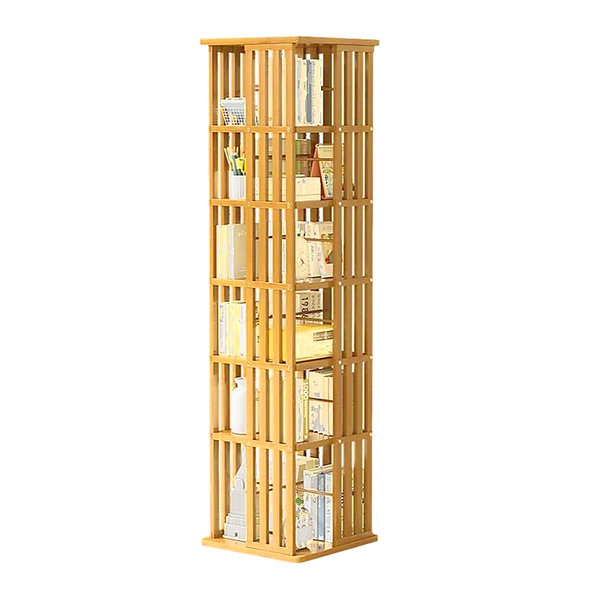 360 Rotating Bookshelf Bamboo Storage Display Rack Shelving in Wood