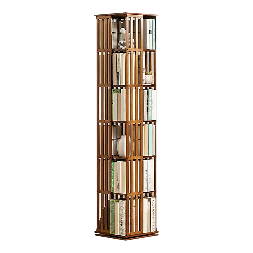 360 Rotating Bookshelf Bamboo Storage Display Rack Shelving in Dark Wood