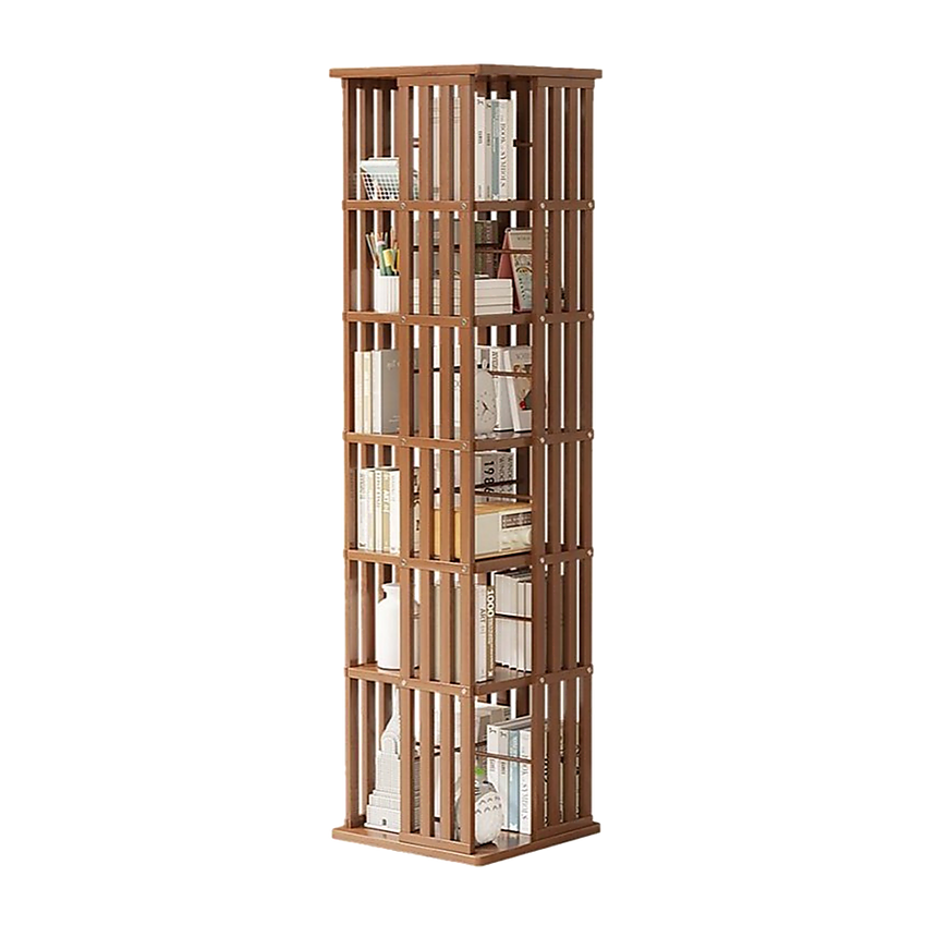 360 Rotating Bookshelf Bamboo Storage Display Rack Shelving in Dark Wood