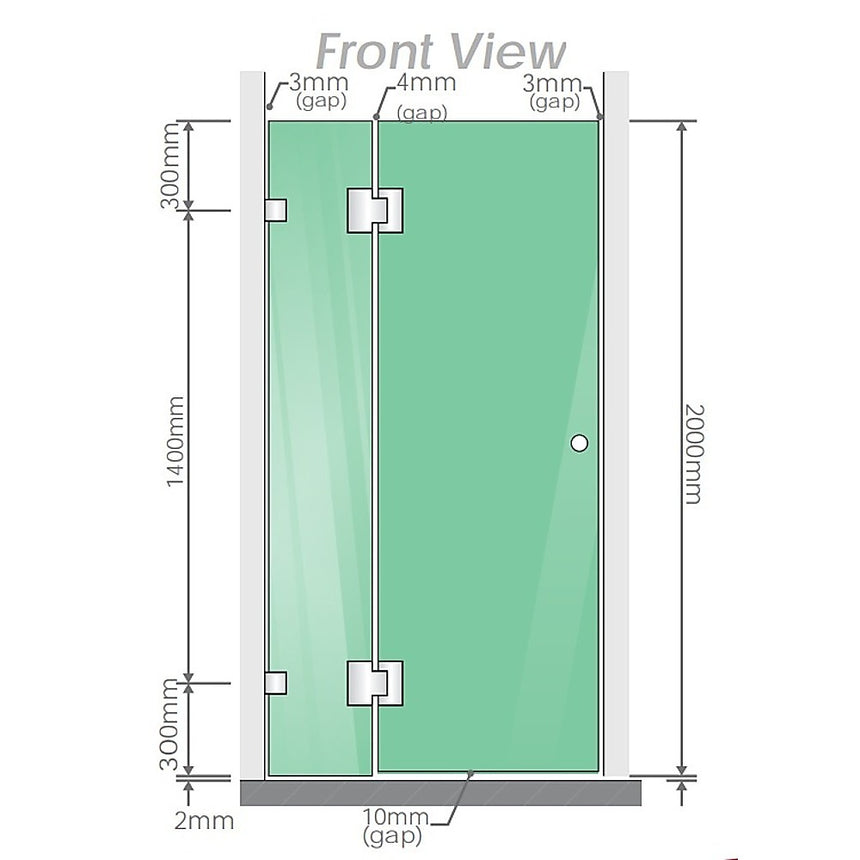 100cm Wall to Wall Frameless Shower Screen with Gold Brackets and SS Hinges, Square Knob Handle