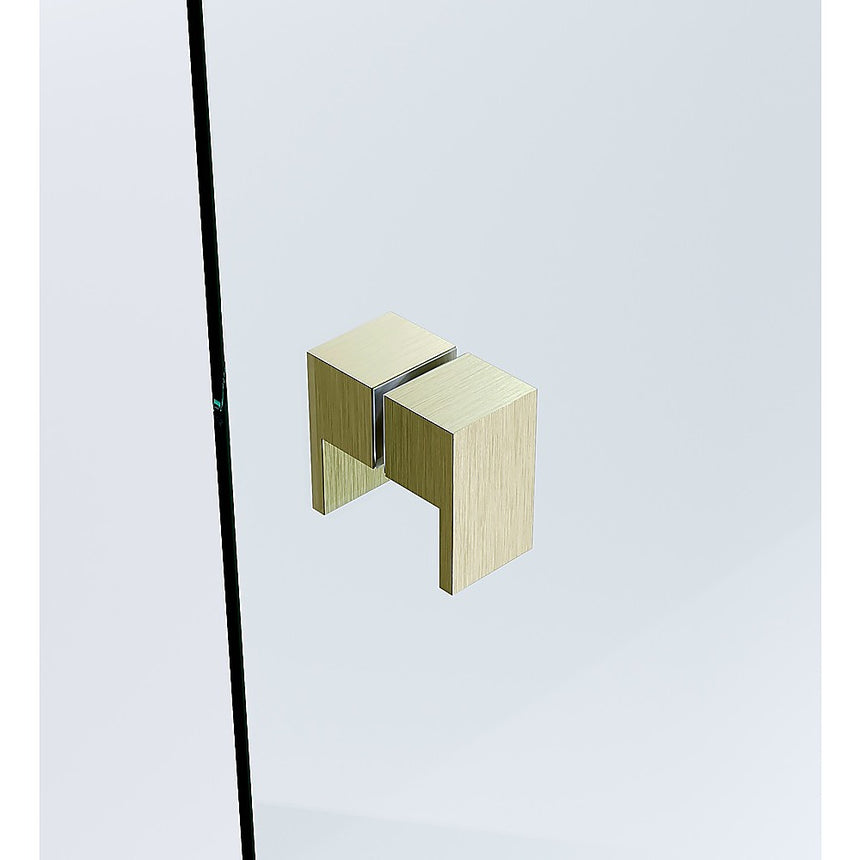 100cm Wall to Wall Frameless Shower Screen with Gold Channel and SS Hinges , Square Double Pull Handle