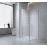 100x100cm Corner Frameless Shower Screen with Gold Brackets and SS Hinges, Square Knob Handle