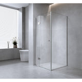 100x70cm Corner Frameless Shower Screen with Gold Channel and SS Hinges, Square Knob Handle