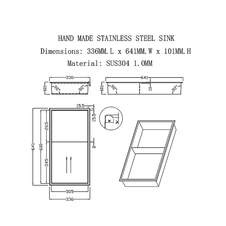 641 x 336 x 101mm Shower Niche Double Shelf Organizer No Tile Needed in Stainless Steel Finish