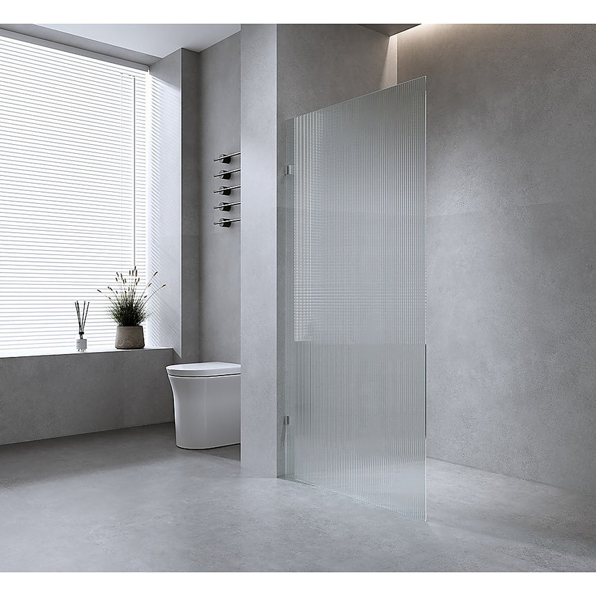 100cm Reeded Single Shower Glass Screen with Chrome Wall U-Brackets