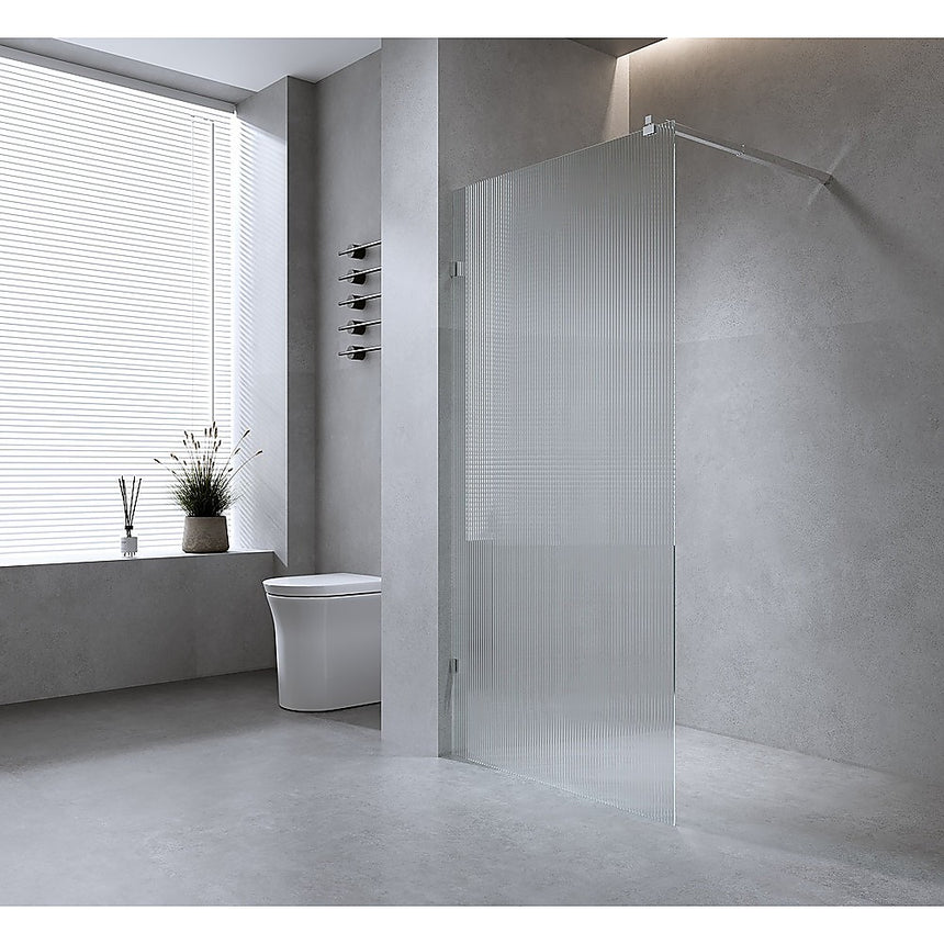 100cm Reeded Single Shower Glass Screen with Chrome Wall U-Brackets