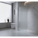 100cm Reeded Single Shower Glass Screen with White Wall F-Brackets