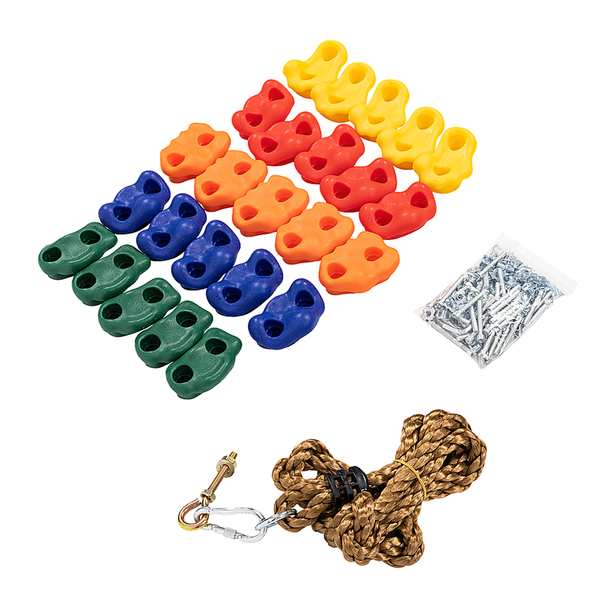 Jungle Gym Rock Climbing Holds Kids Wall Mounting Hardware Knotted Rope 25 Handles Playground