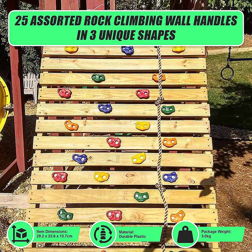 Jungle Gym Rock Climbing Holds Kids Wall Mounting Hardware Knotted Rope 25 Handles Playground