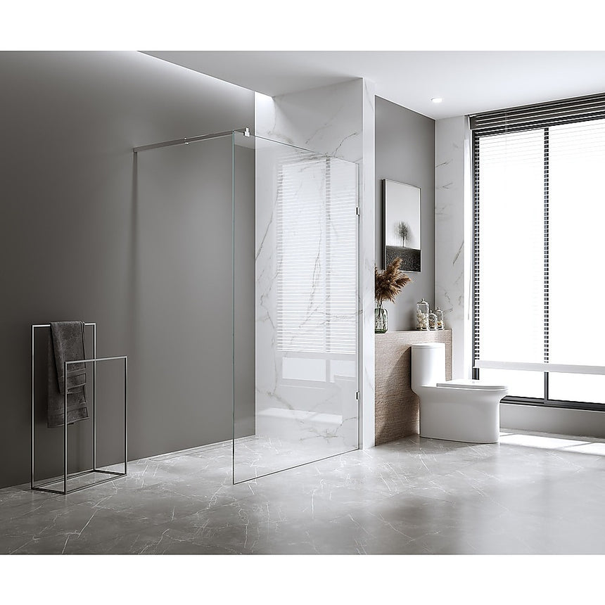 100x200cm Single Shower Glass Screen with White Wall F-Brackets