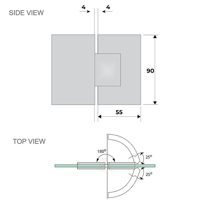 180° Stainless steel Glass-to-Glass Shower Door Hinge in Black