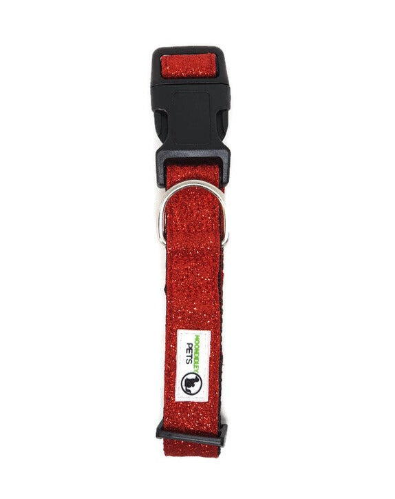 Bling Glitter Overlay Nylon Dog Collar Breakaway Buckle - Moondidley Pets Medium Red